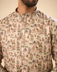 Manyavar Men Beige Cotton Splendor Kurta
