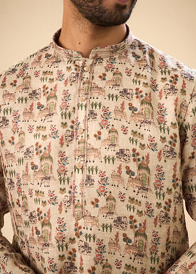 Manyavar Men Beige Cotton Splendor Kurta