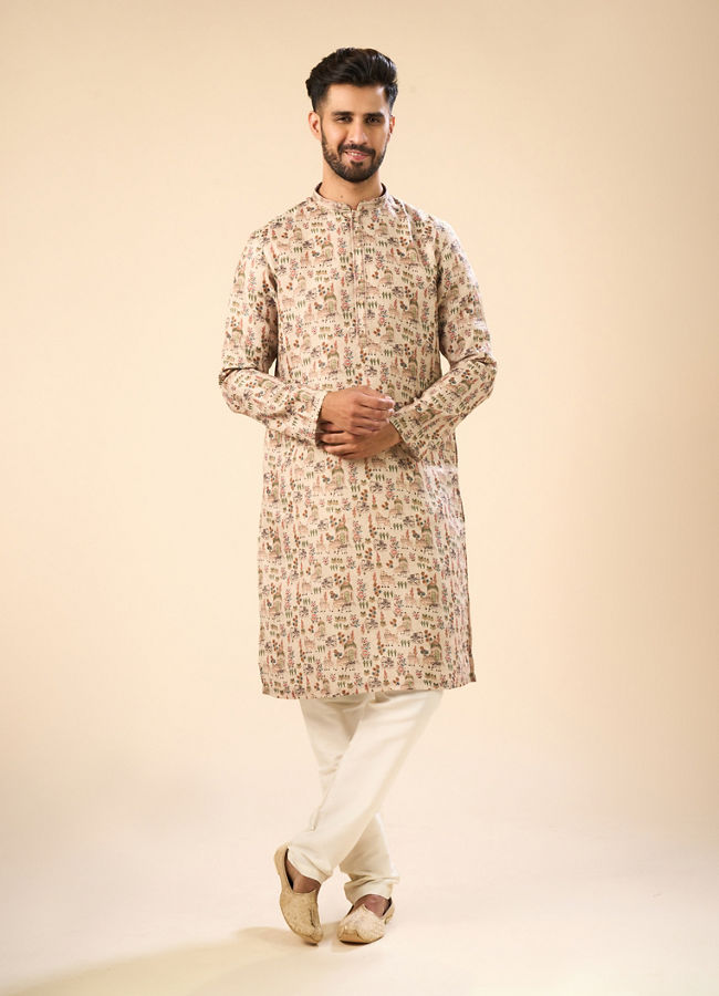 Manyavar Men Beige Cotton Splendor Kurta