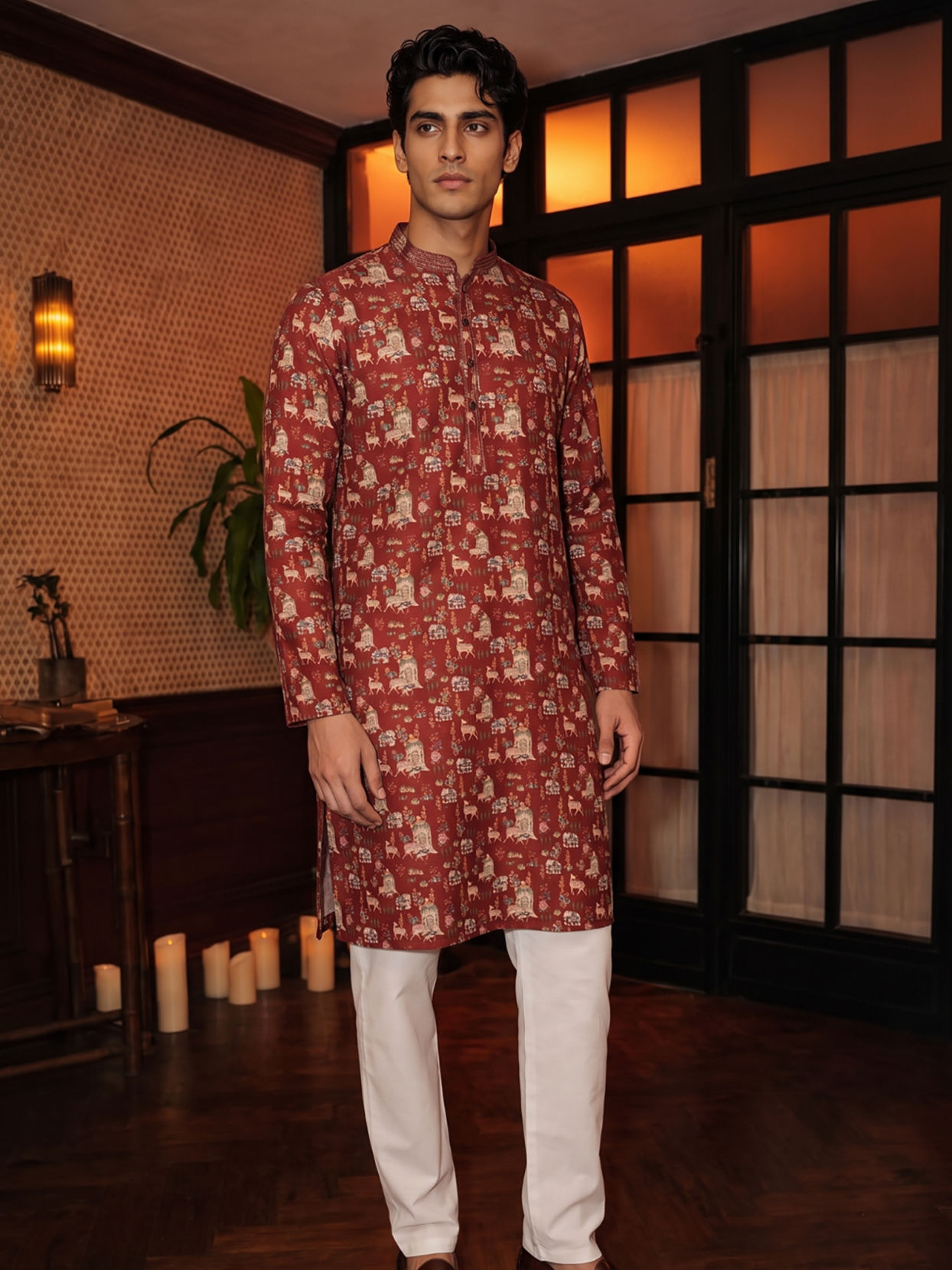 Manyavar Men Rust Kissed Cotton Kurta