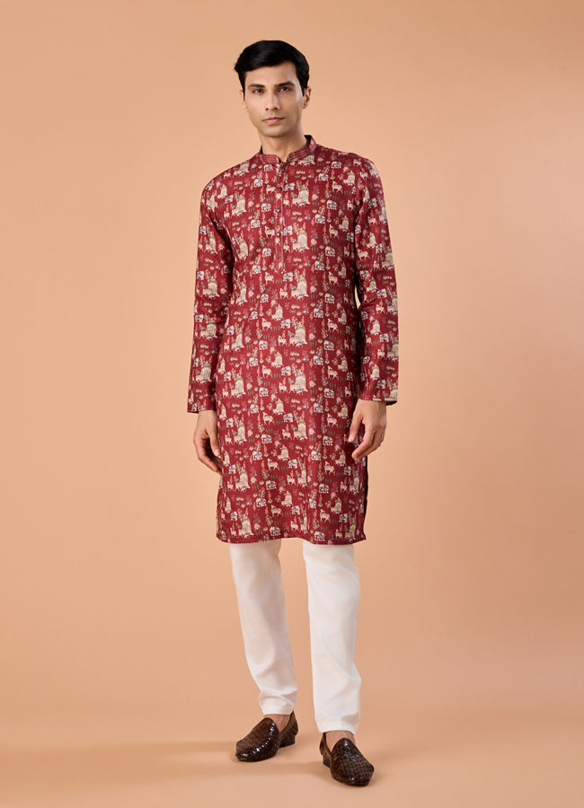 Manyavar Men Rust Kissed Cotton Kurta