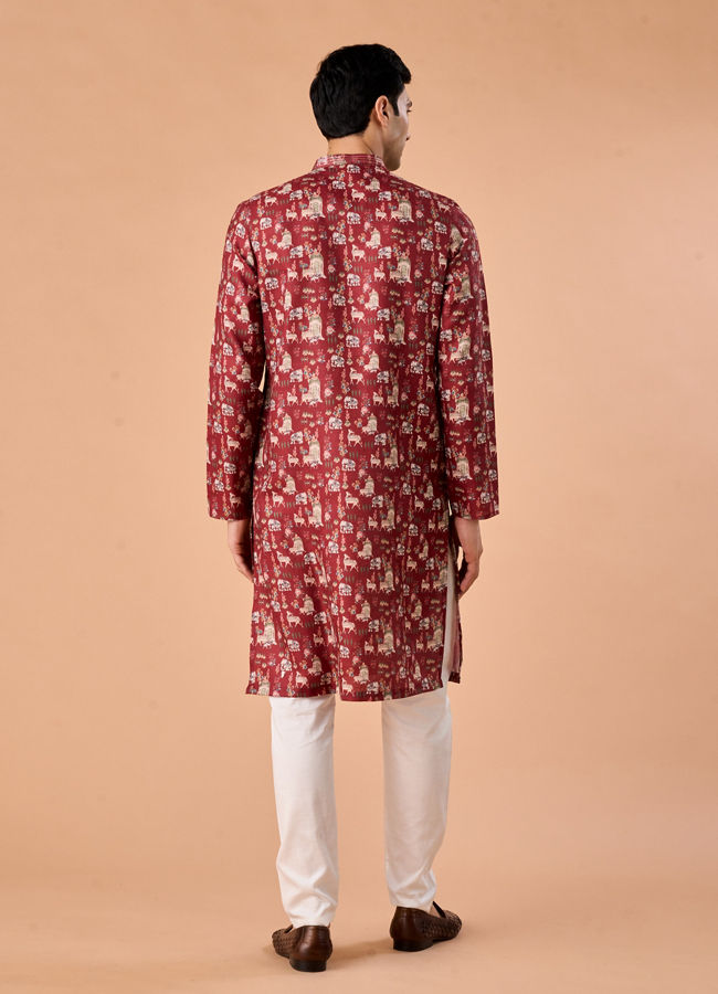 Manyavar Men Rust Kissed Cotton Kurta