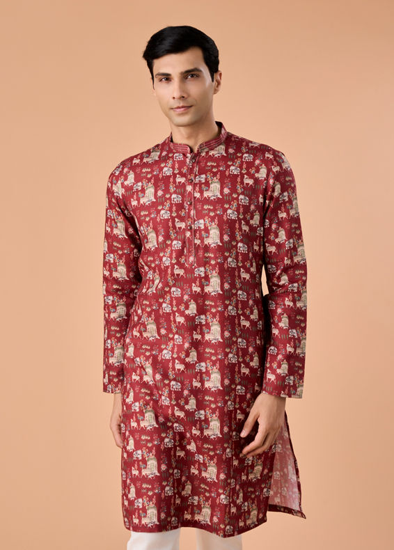 Manyavar Men Rust Kissed Cotton Kurta