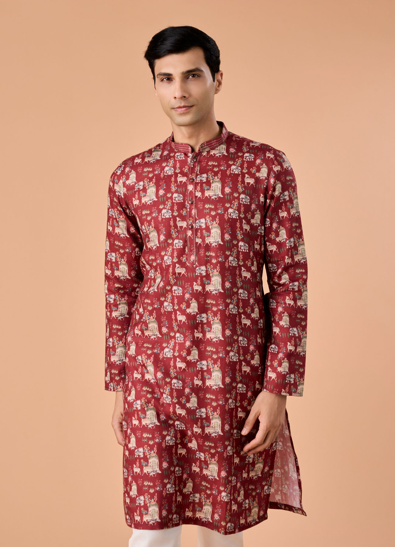Manyavar Men Rust Kissed Cotton Kurta