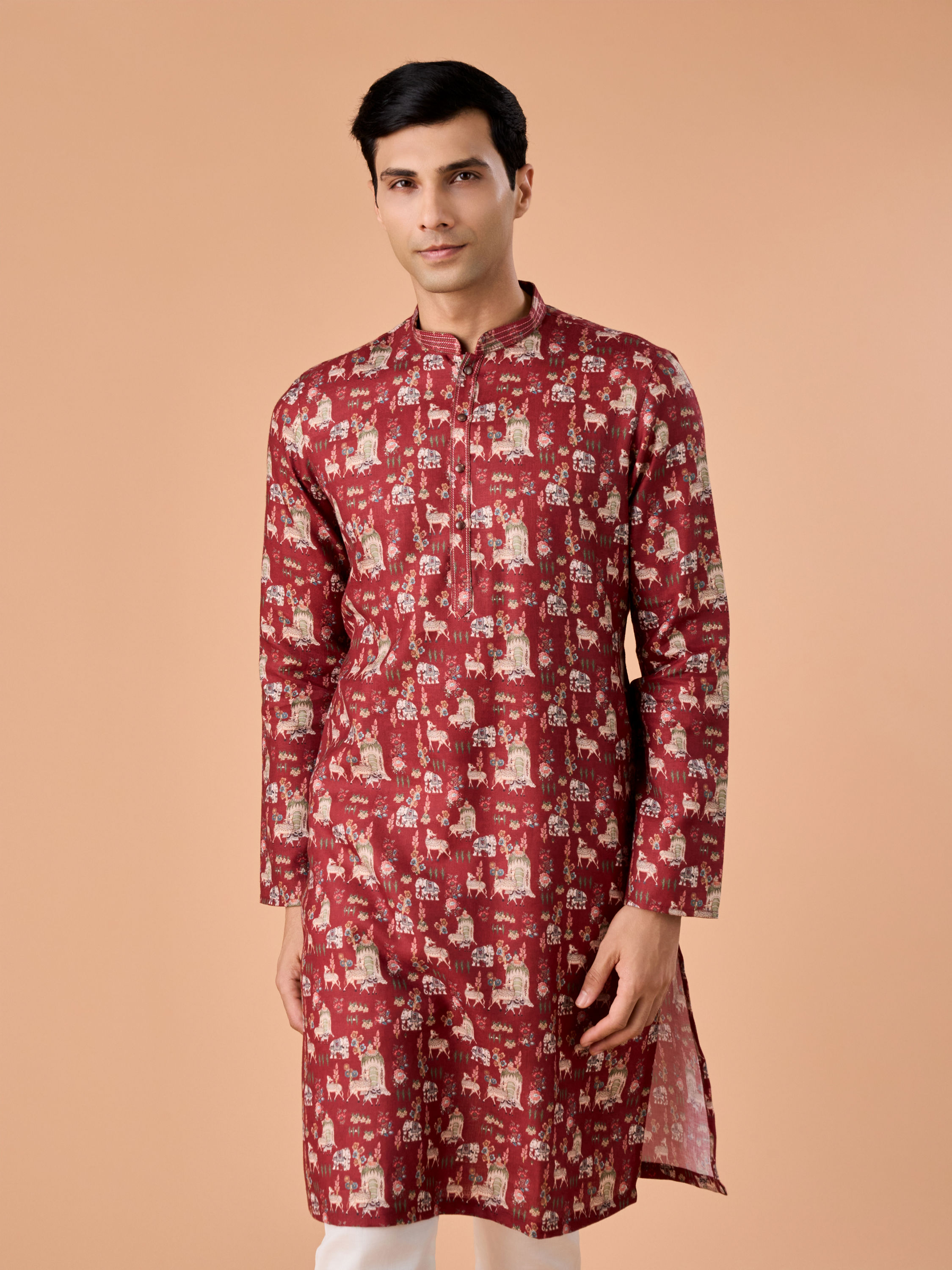 Manyavar Men Rust Kissed Cotton Kurta