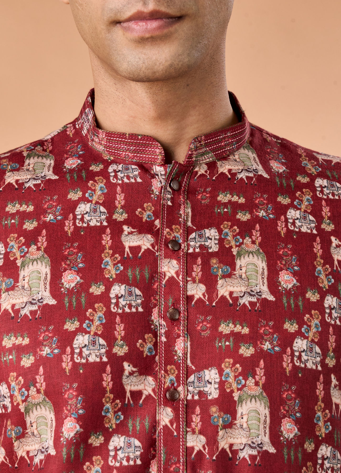 Manyavar Men Rust Kissed Cotton Kurta