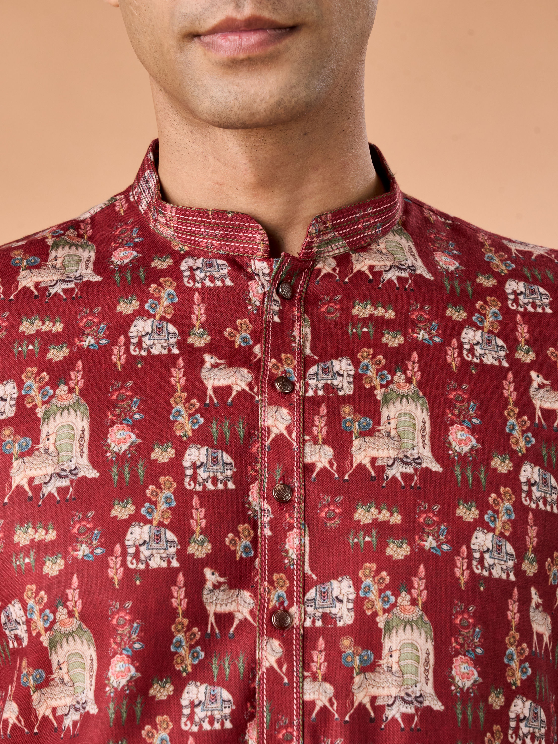 Manyavar Men Rust Kissed Cotton Kurta