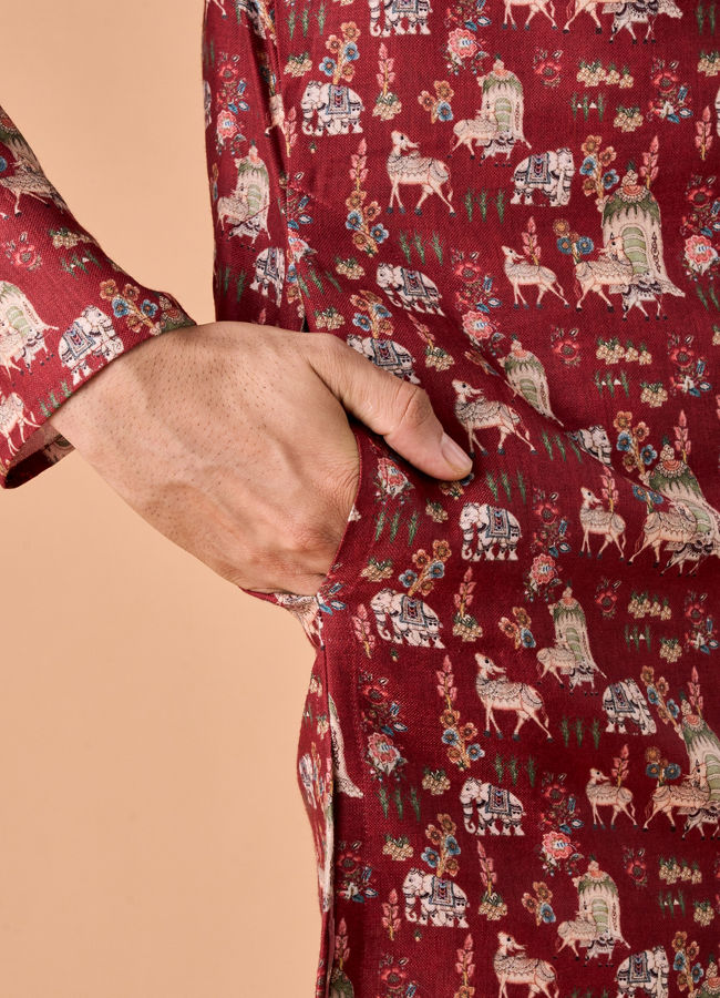 Manyavar Men Rust Kissed Cotton Kurta