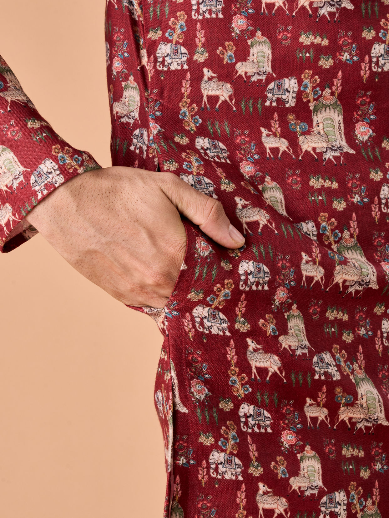 Manyavar Men Rust Kissed Cotton Kurta