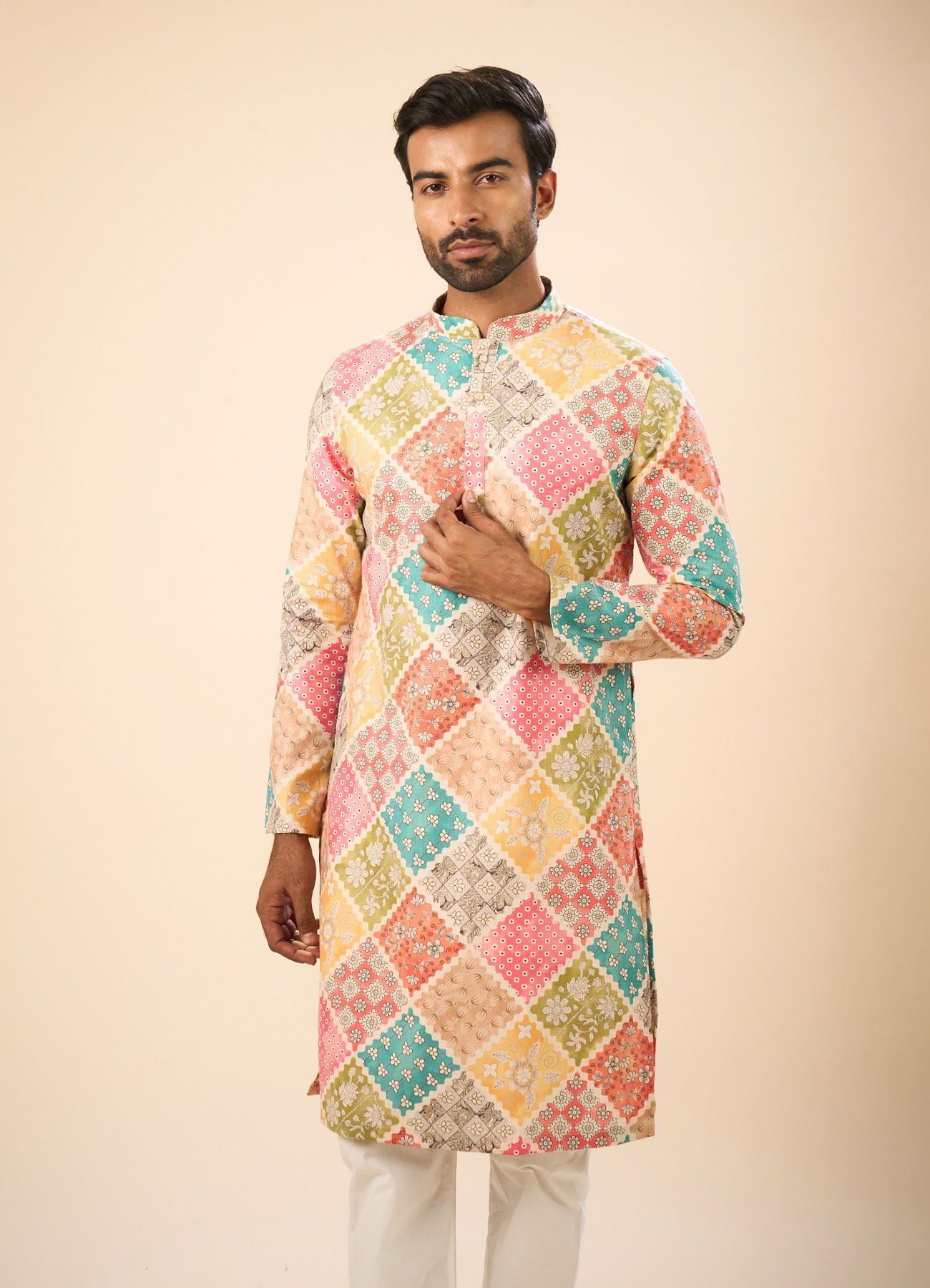 Manyavar Men Beige Cotton Harmony Kurta