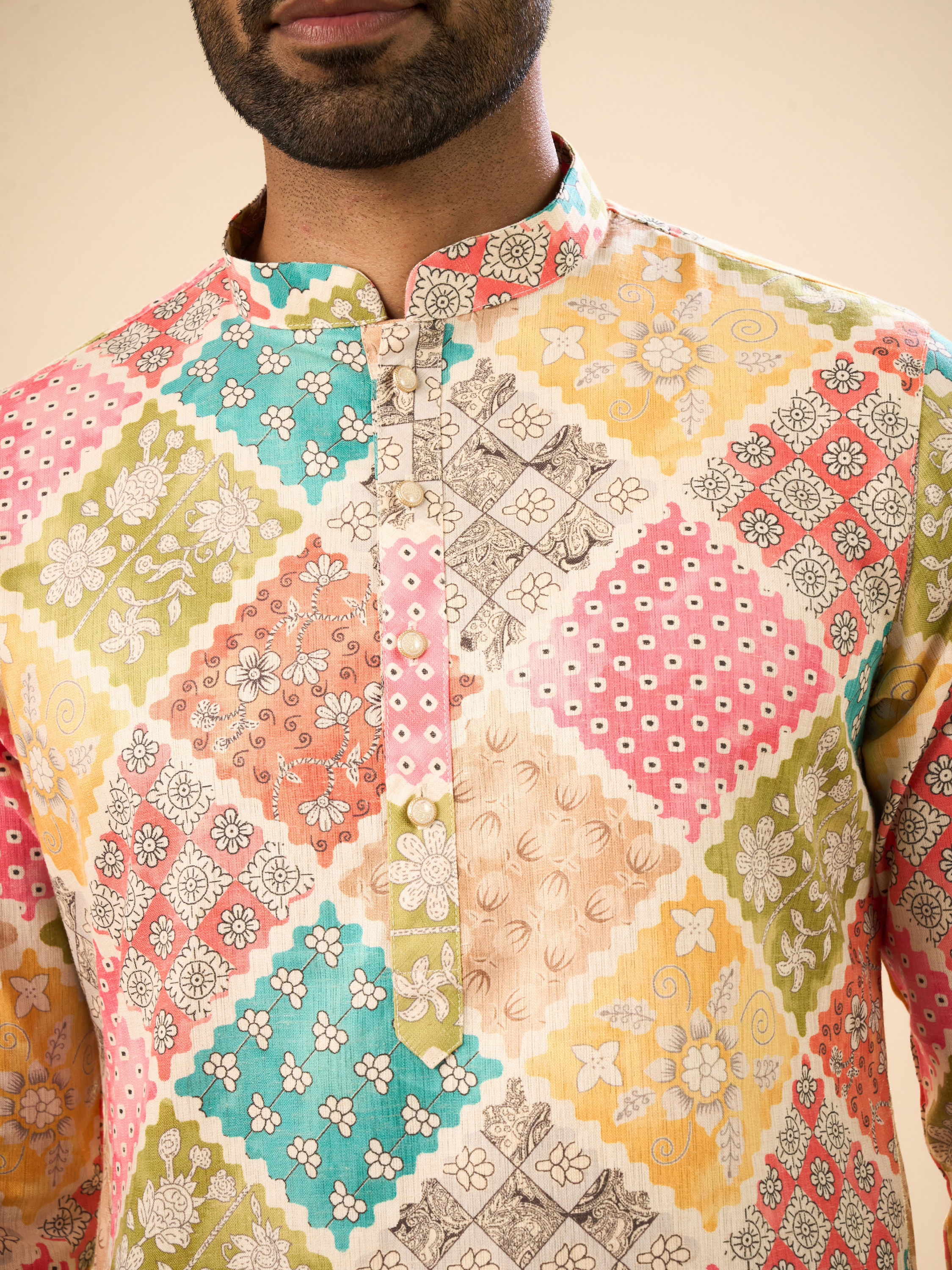 Manyavar Men Beige Cotton Harmony Kurta