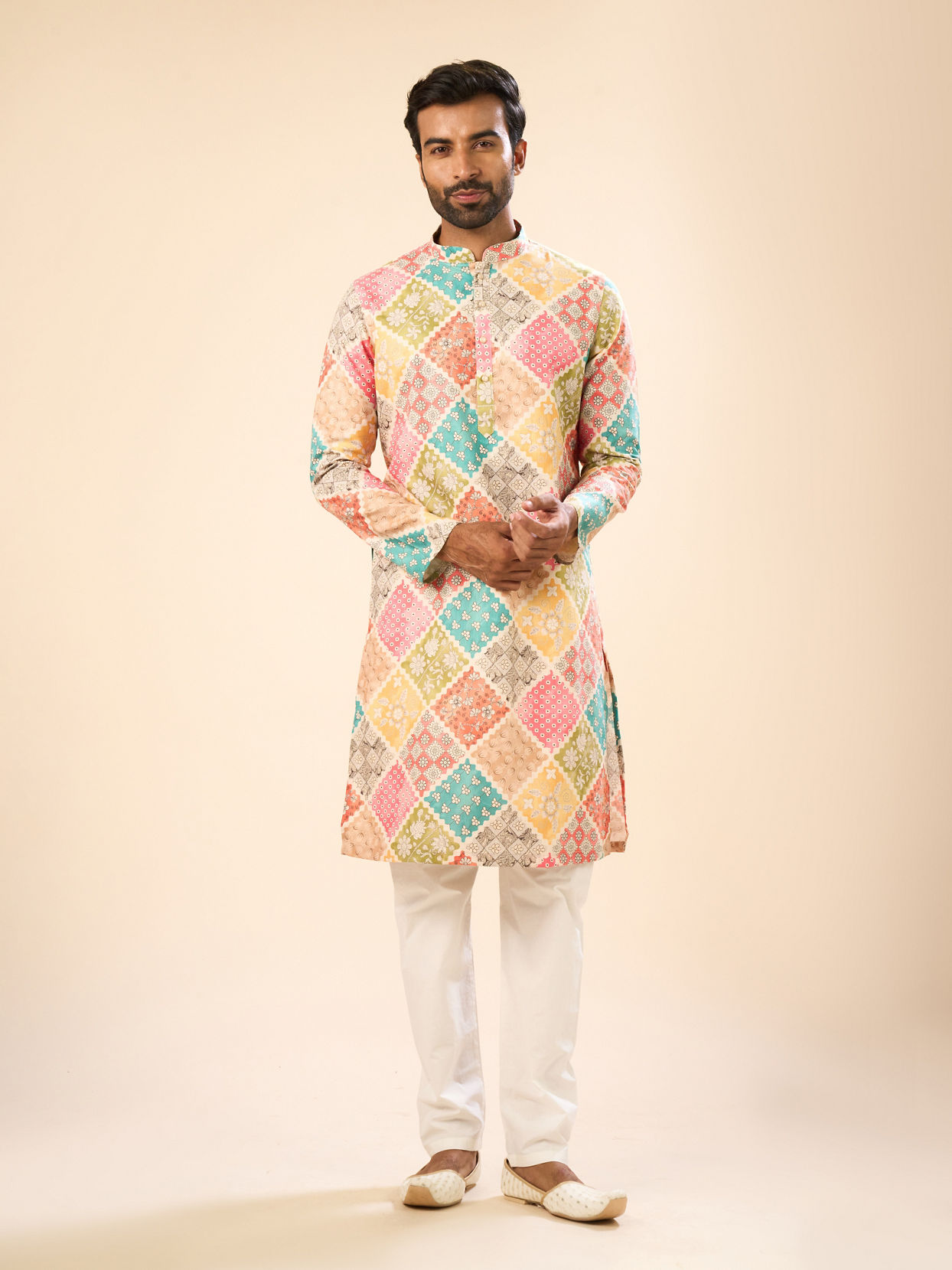 Manyavar Men Beige Cotton Harmony Kurta