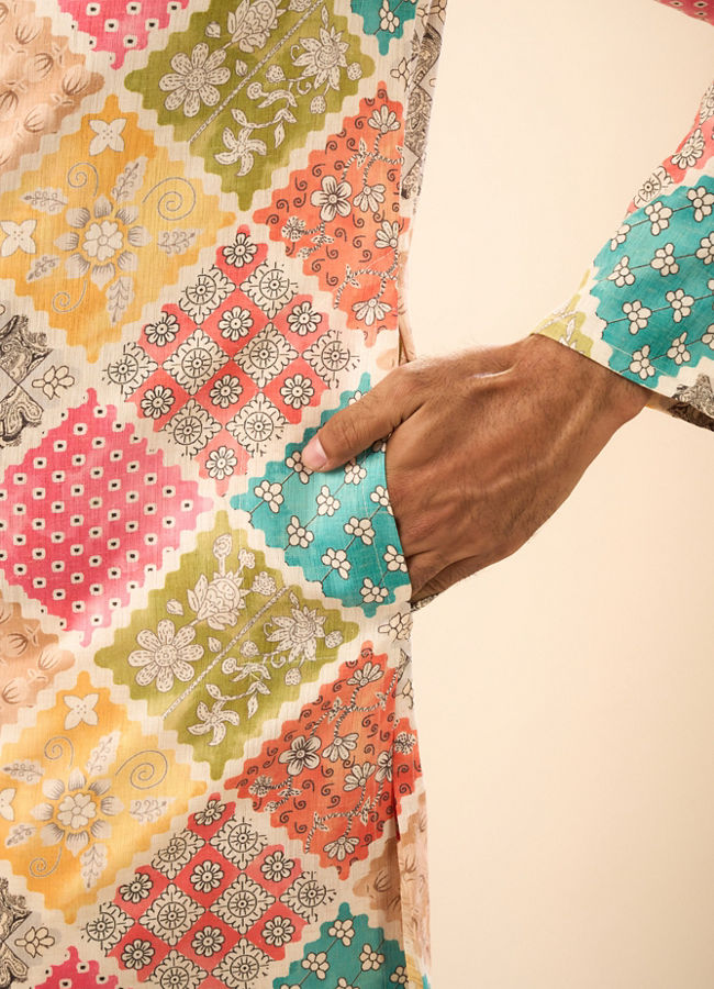 Manyavar Men Beige Cotton Harmony Kurta