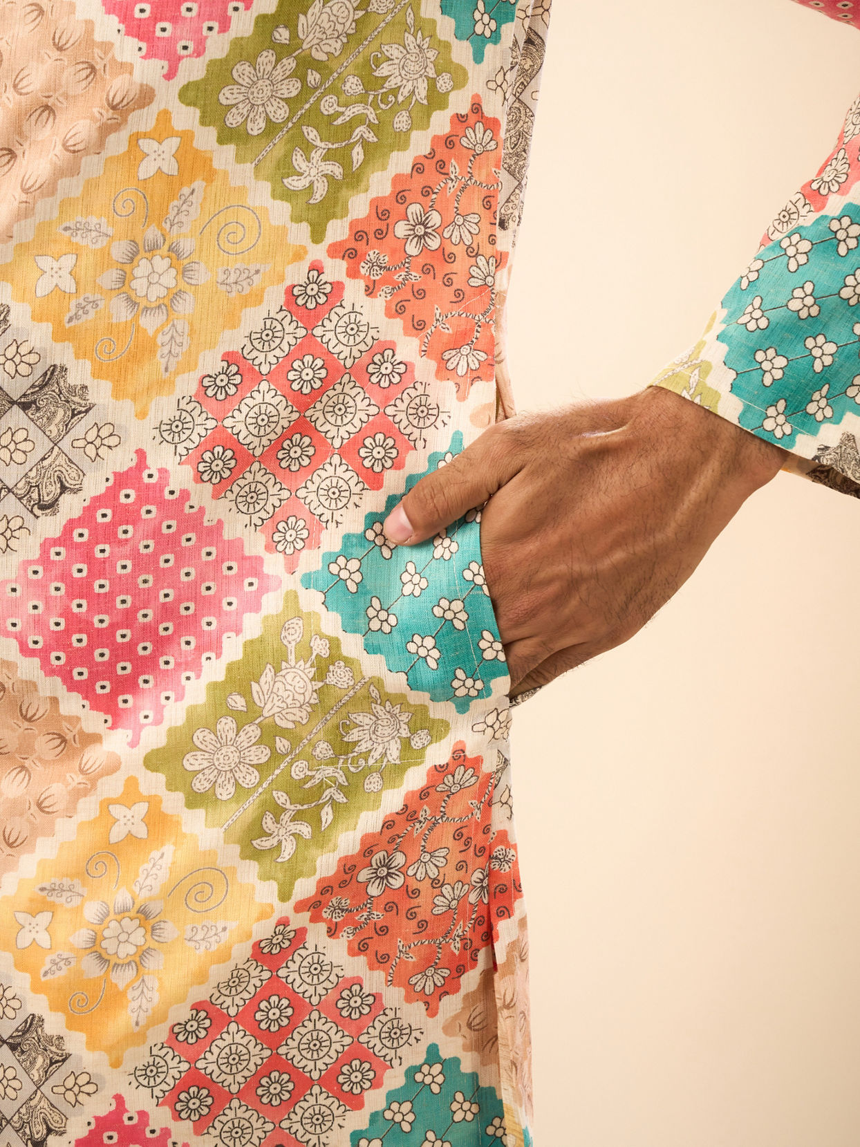 Manyavar Men Beige Cotton Harmony Kurta