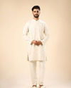 Manyavar Men Beige Blended Linen Mid Length Kurta
