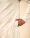 Manyavar Men Beige Blended Linen Mid Length Kurta