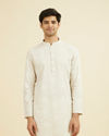 Manyavar Men Beige Blended Linen Mid Length Kurta