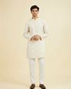 Manyavar Men Beige Blended Linen Mid Length Kurta