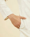 Manyavar Men Beige Blended Linen Mid Length Kurta