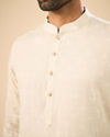 Manyavar Men Beige Blended Linen Designer Kurta