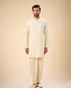 Manyavar Men Beige Blended Linen Designer Kurta