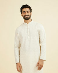 Manyavar Men Beige Blended Linen Designer Kurta