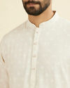 Manyavar Men Beige Blended Linen Designer Kurta