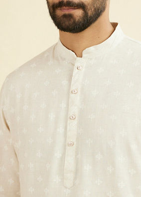 Manyavar Men Beige Blended Linen Designer Kurta