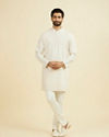 Manyavar Men Beige Blended Linen Designer Kurta