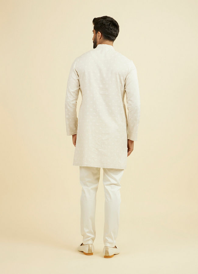 Manyavar Men Beige Blended Linen Designer Kurta