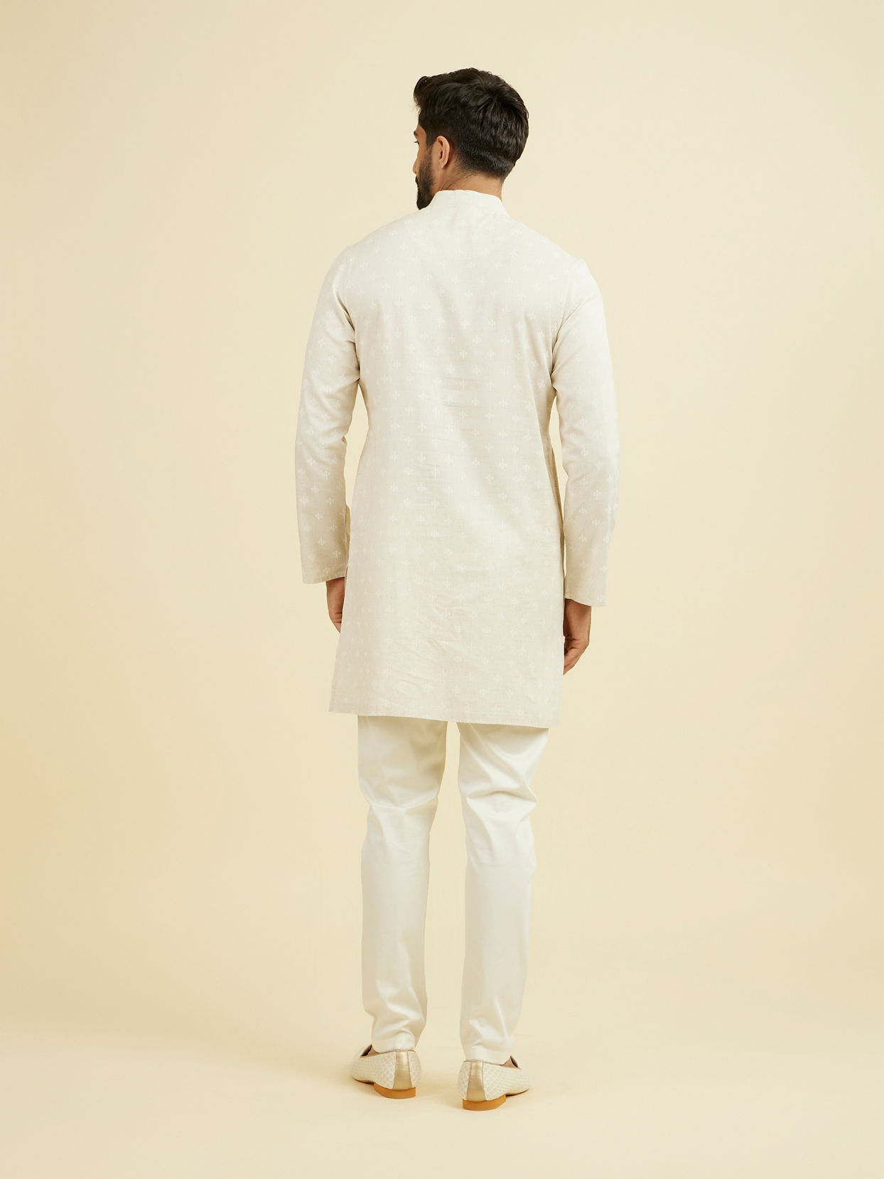 Manyavar Men Beige Blended Linen Designer Kurta
