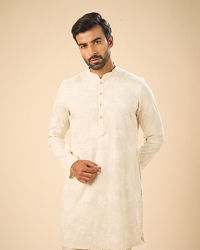 Manyavar Men Beige Enchantment Mid Length Kurta
