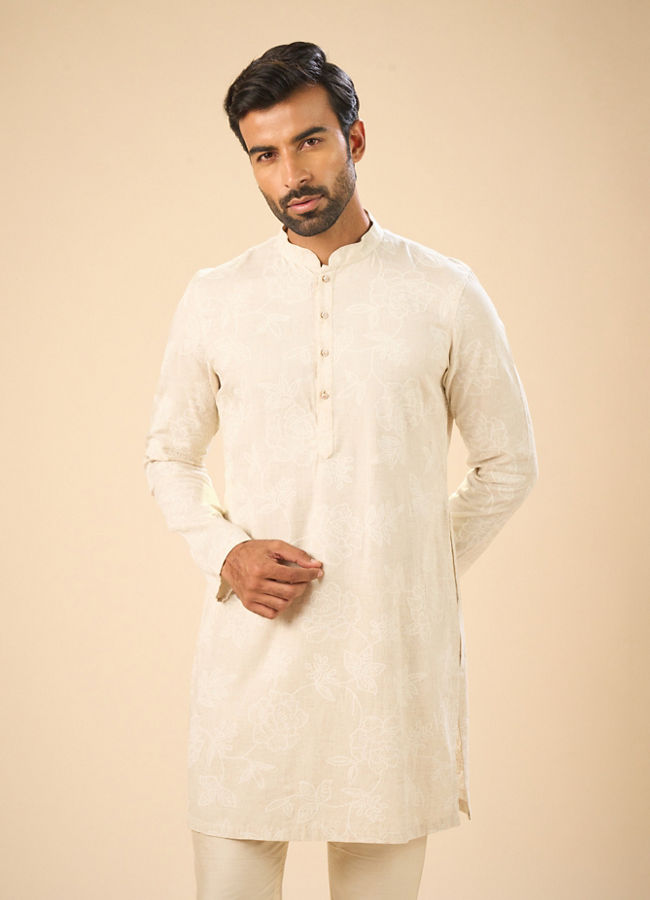 Manyavar Men Beige Enchantment Mid Length Kurta