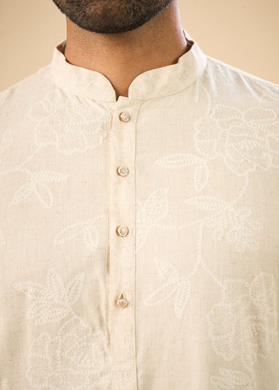 Manyavar Men Beige Enchantment Mid Length Kurta