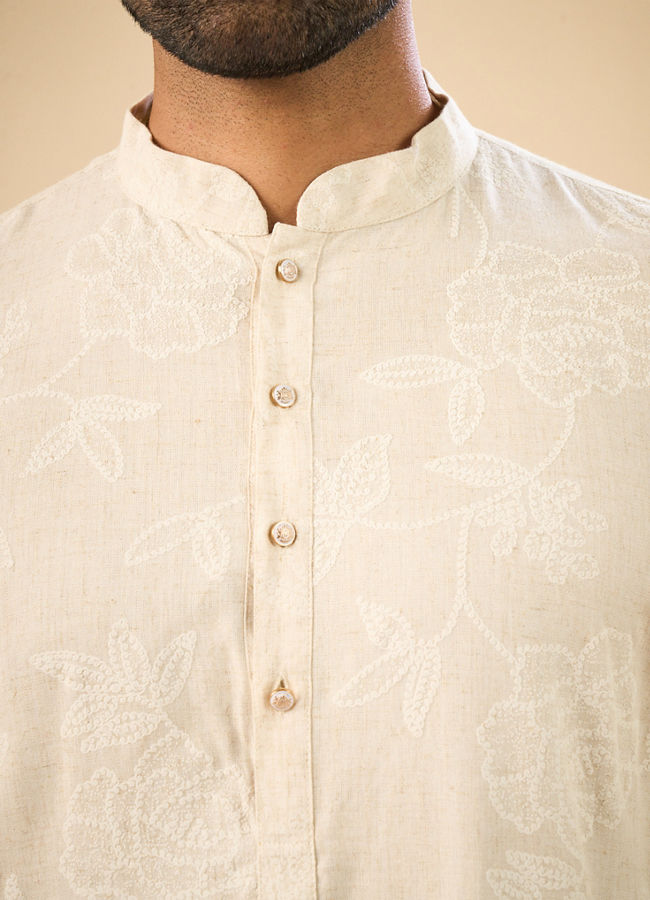 Manyavar Men Beige Enchantment Mid Length Kurta