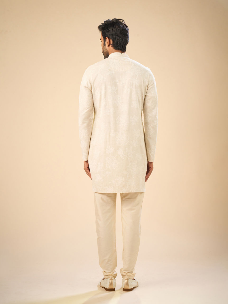 Manyavar Men Beige Enchantment Mid Length Kurta