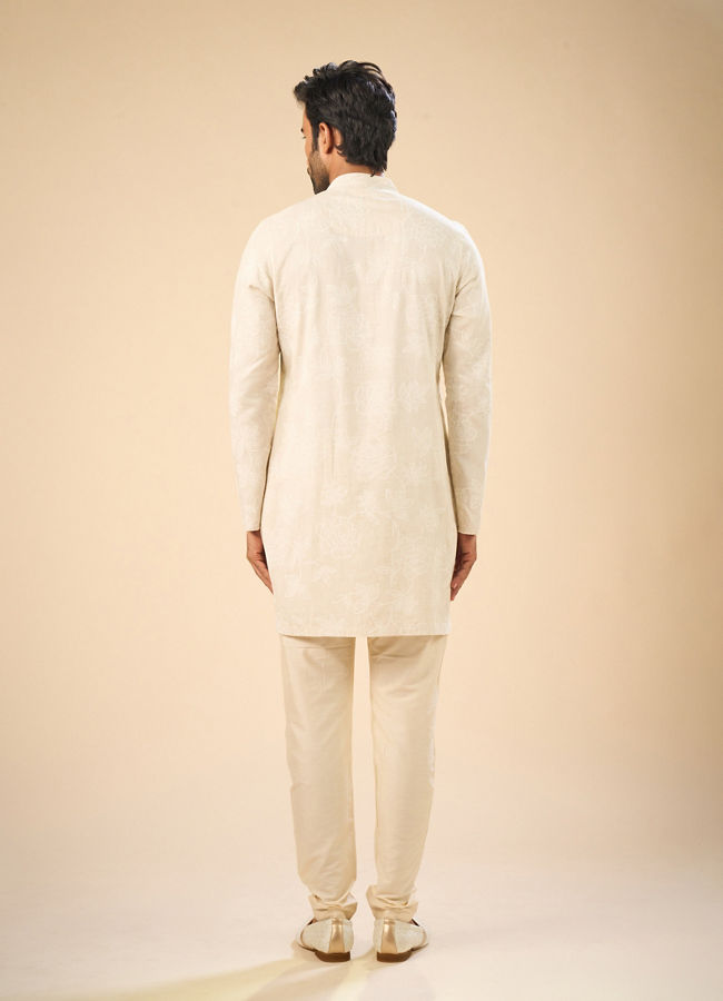 Manyavar Men Beige Enchantment Mid Length Kurta