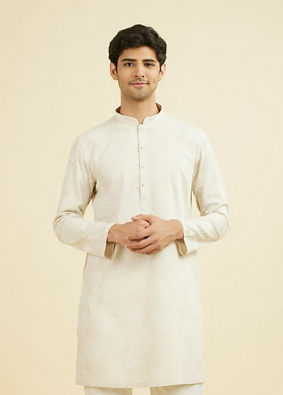 Manyavar Men Beige Enchantment Mid Length Kurta