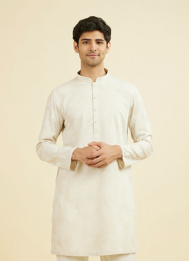 Manyavar Men Beige Enchantment Mid Length Kurta