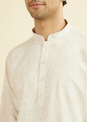 Manyavar Men Beige Enchantment Mid Length Kurta