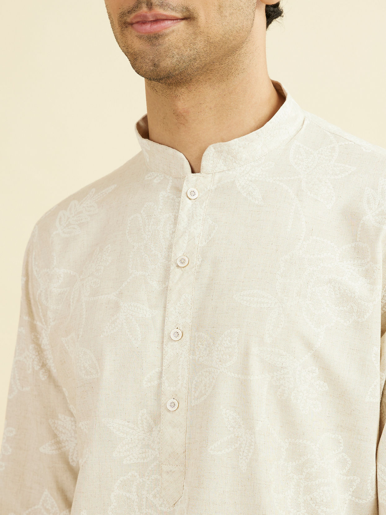 Manyavar Men Beige Enchantment Mid Length Kurta