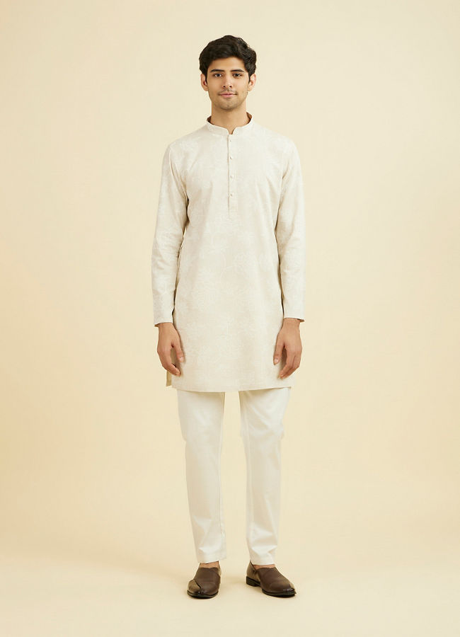 Manyavar Men Beige Enchantment Mid Length Kurta