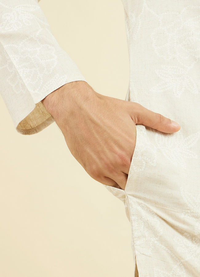 Manyavar Men Beige Enchantment Mid Length Kurta