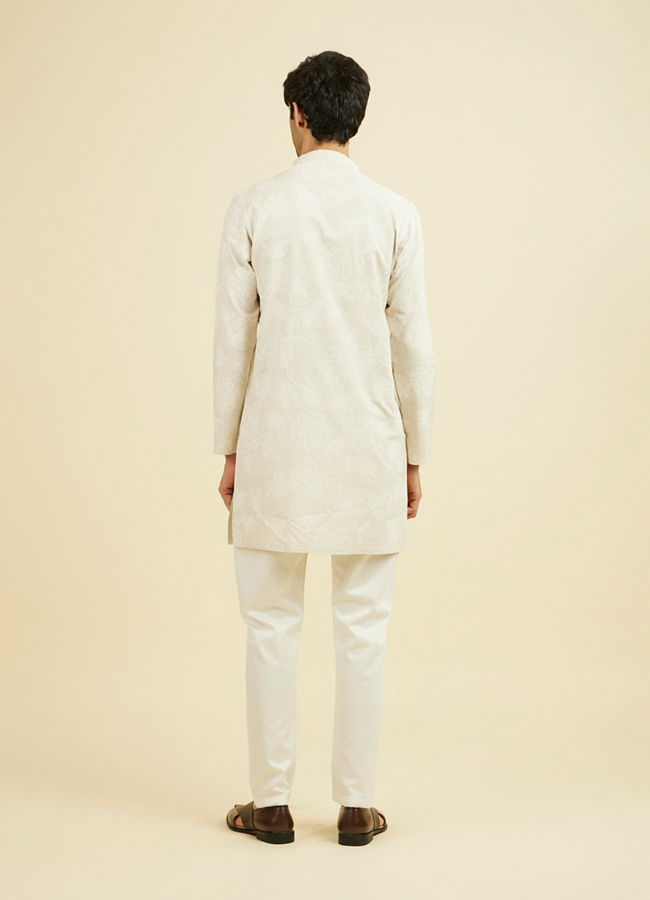 Manyavar Men Beige Enchantment Mid Length Kurta