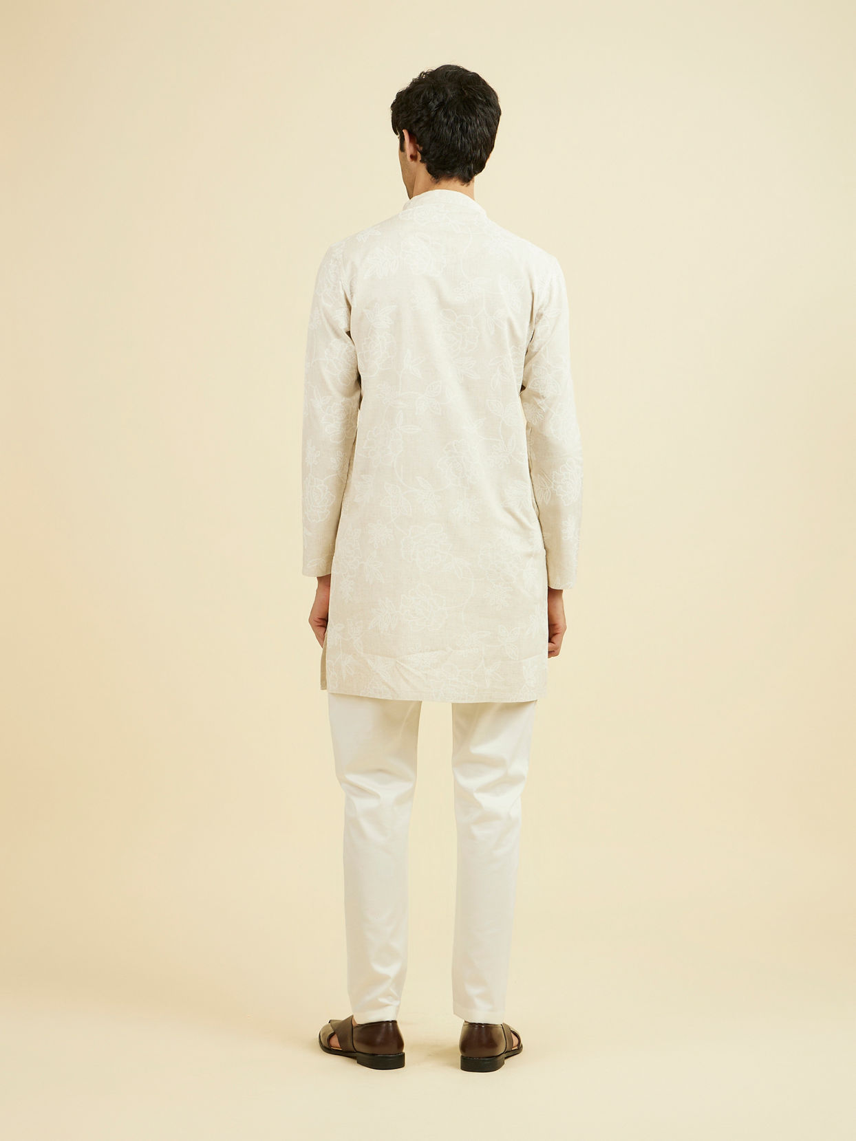 Manyavar Men Beige Enchantment Mid Length Kurta