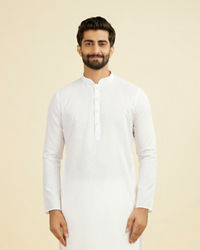 Manyavar Men Ethereal White Linen Mid Length Kurta