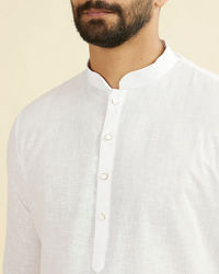 Manyavar Men Ethereal White Linen Mid Length Kurta