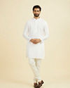 Manyavar Men Ethereal White Linen Mid Length Kurta