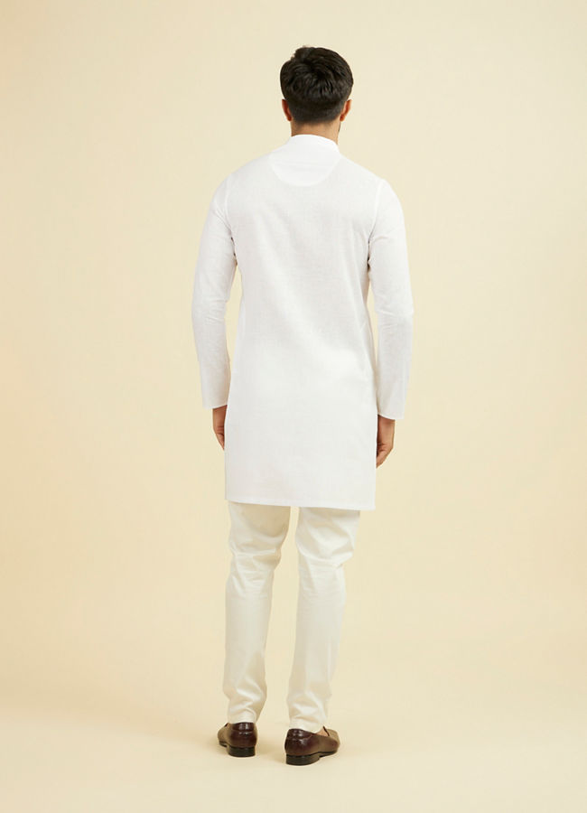 Manyavar Men Ethereal White Linen Mid Length Kurta