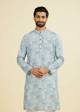 Manyavar Men Greyish Blue Cotton Kurta
